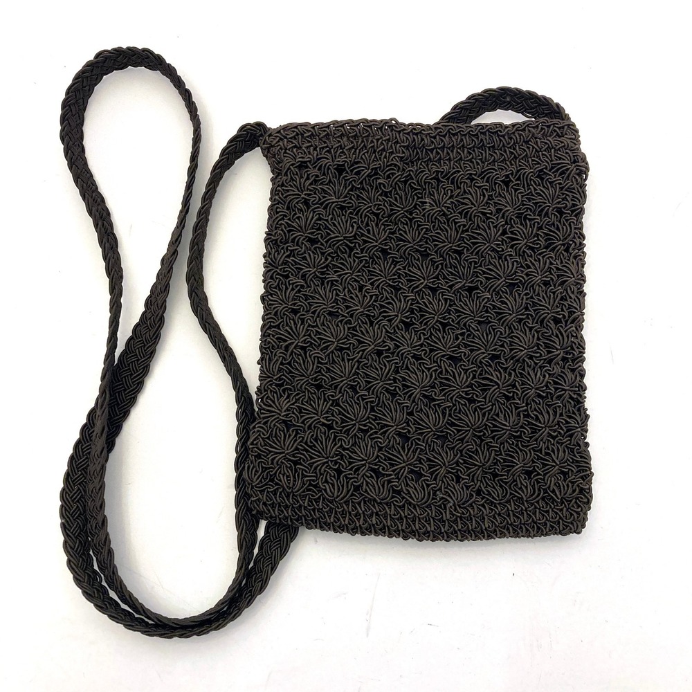 Chateau Brown Crochet Crossbody Bag Vintage Lined Stretch Zip Top